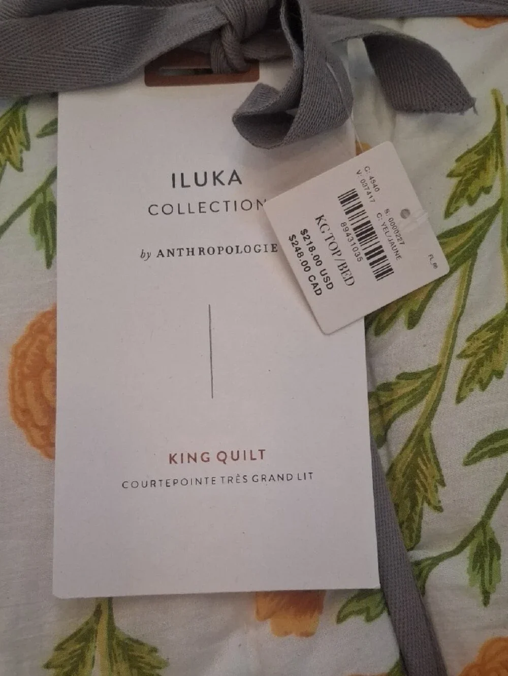 Anthropologie Citrus Floral Kind Quilt Throw in Green and Orange